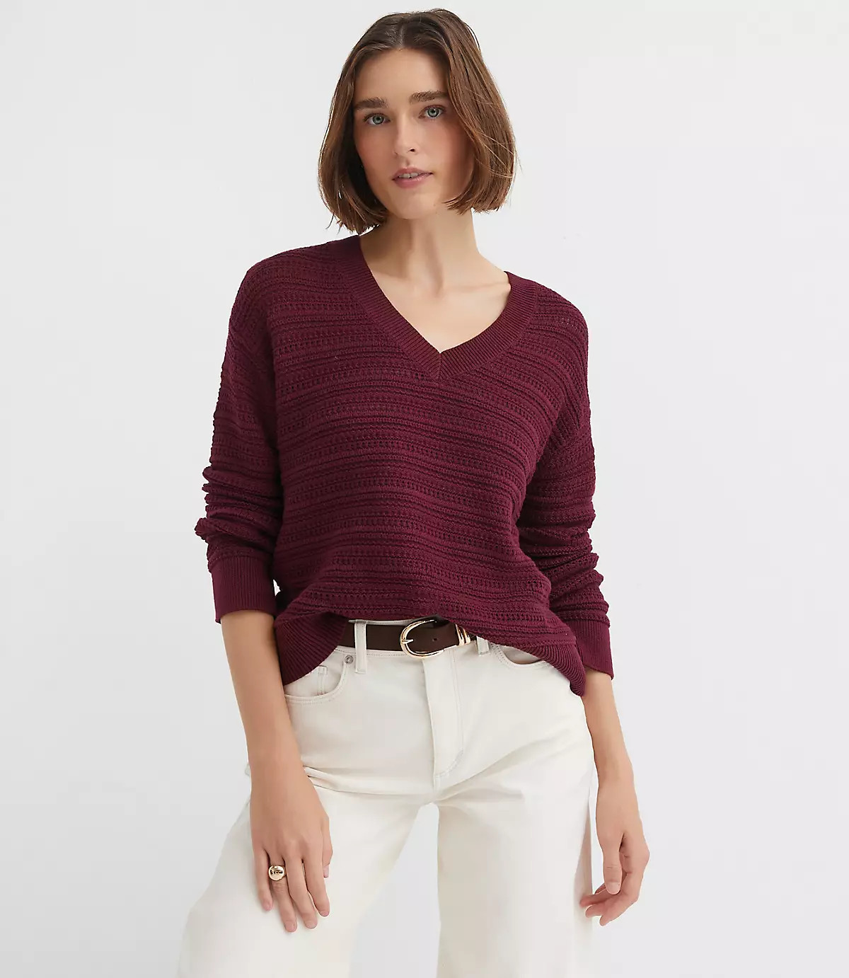Stitchy V-Neck Sweater | LOFT