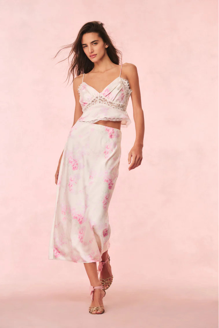 Castle Satin Floral Maxi Skirt | LoveShackFancy