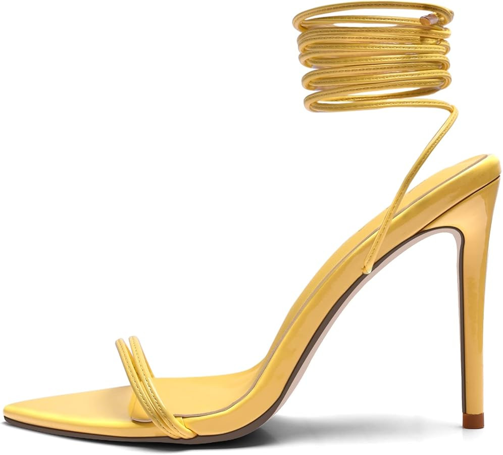 Elisabet Tang Women Lace up Heels Sandals Sexy 4.3 inch Strappy Stiletto Pointed Toe Heels Sandal... | Amazon (US)