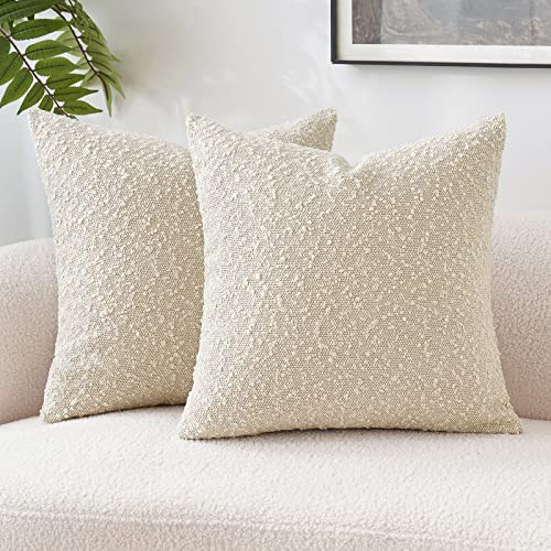 MIULEE Set of 2 Decorative Throw Pillow Covers 20 x 20 Inch Beige Pillowcases Textured Boucle Square Sofa Couch Pillow Home Decor for Living Room Woven Modern Cushion Cases | Amazon (US)