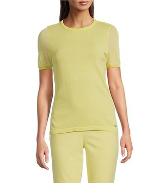 Calvin Klein Sweater Knit Crew Neck Short Sleeve Relaxed Fit Blouse | Dillard's | Dillard's
