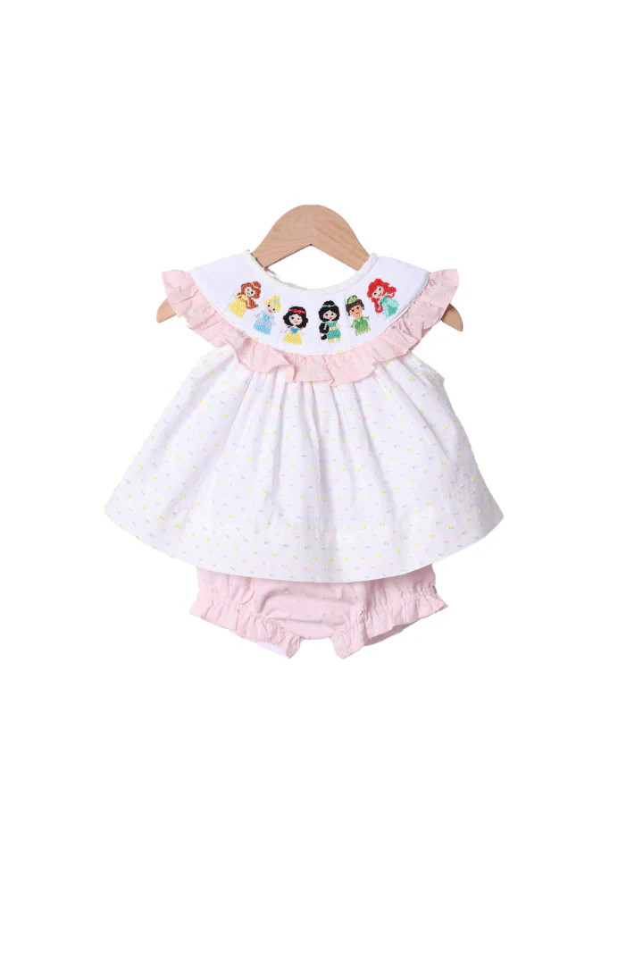 Smocked Princess Swiss Dot Ruffle Bloomer Set | The Smocked Flamingo