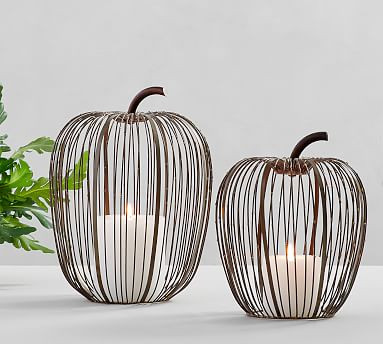 Beaded Wire Pumpkin Hurricane - Weathered Metal | Pottery Barn (US)
