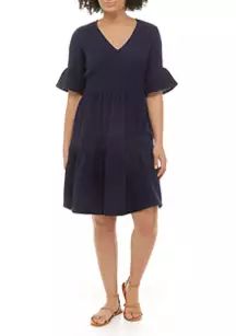 Women's Short Sleeve Solid Tiered Gauze Dress | Belk