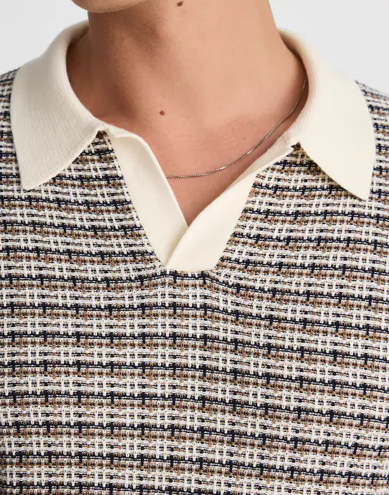 Plaid Johnny-Collar Sweater Polo | Madewell