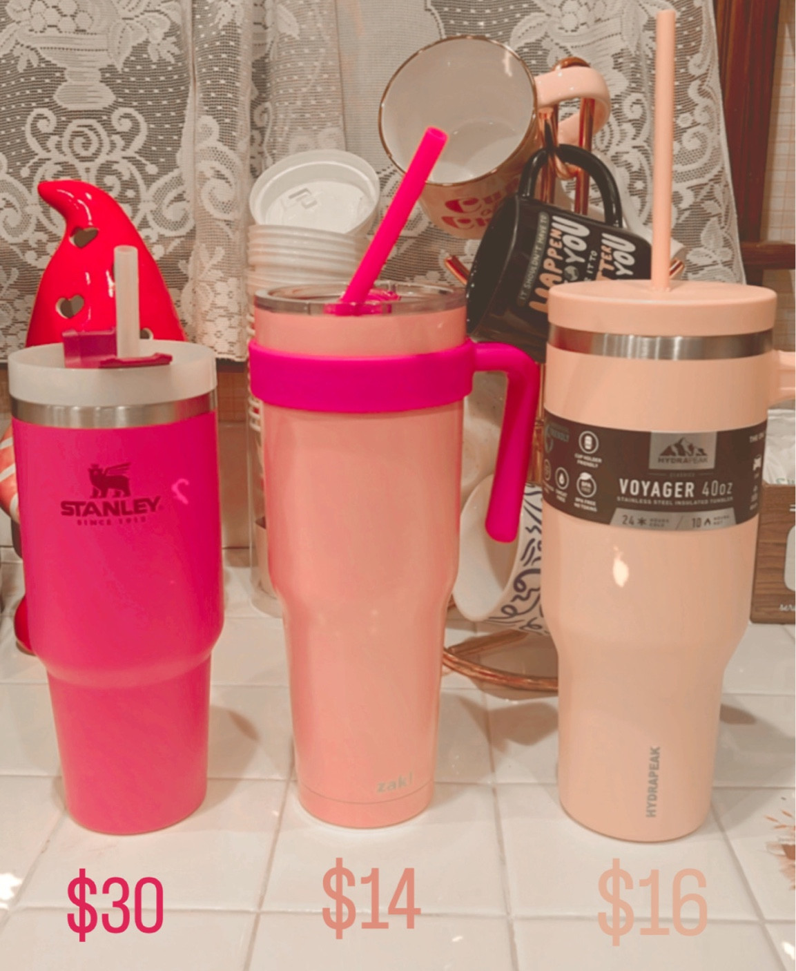30 oz Stanley with two pretty awesome dupes 👏🏻🥤tj MAXX has the one on the left for a lil cheaper if you can find It 

#LTKSeasonal #LTKSale #LTKGiftGuide