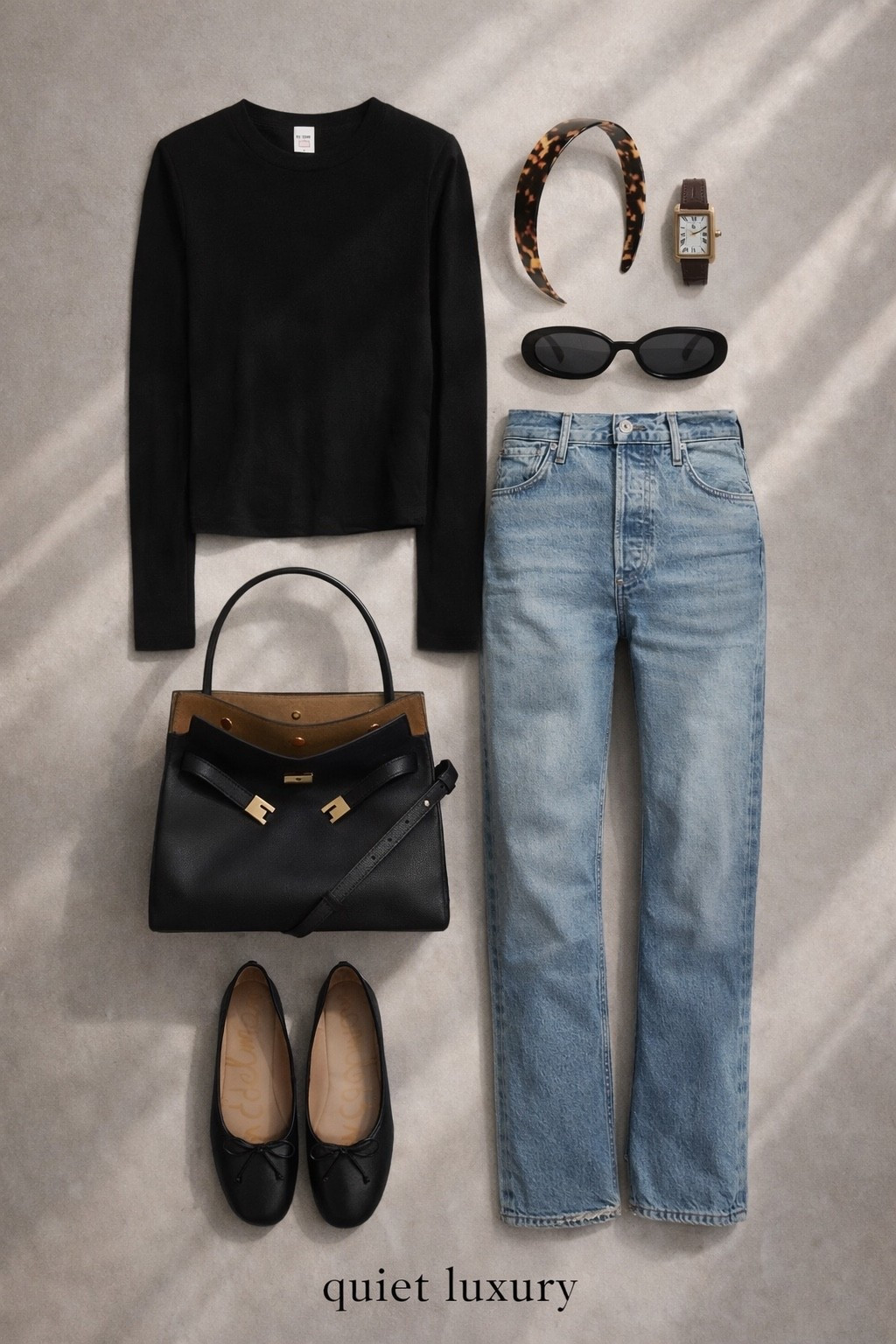 Carolyn Bessette-Kennedy energy is everywhere right now — and this look is the definition of her timeless, quiet-luxury uniform 🤍
Inspired by the new Love Story series and CBK’s iconic off-duty style: a clean black knit, vintage-wash straight-leg jeans, classic ballet flats, structured top-handle bag, tortoise headband, slim leather-strap watch, and oval sunglasses. Minimal. Polished. Effortless.

This is the kind of outfit that never dates — elevated basics, impeccable fit, and rich neutrals you can wear on repeat. If you’re building a capsule wardrobe or leaning into The Row–inspired aesthetic, these are the forever pieces to invest in.

Shop my exact edit here ✨