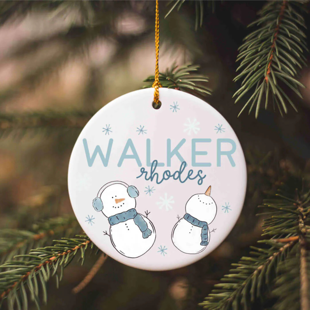 Personalized Ceramic Christmas Ornament | Frosty Friends Blue | Caden Lane