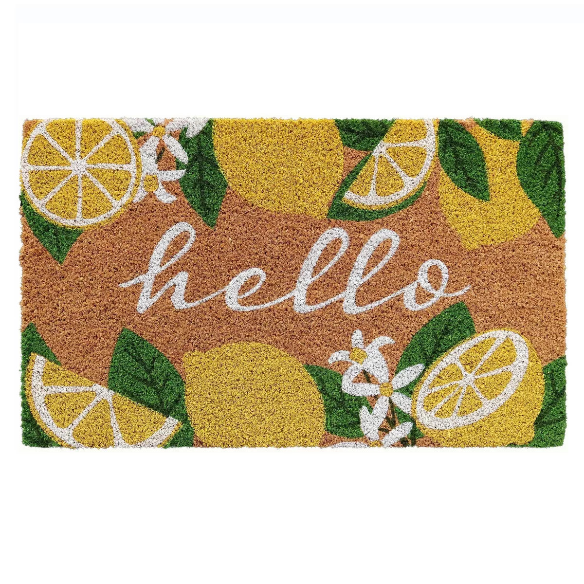 18"x30" Boxwood Hello Lemons Coir Doormat Natural/Yellow | Target