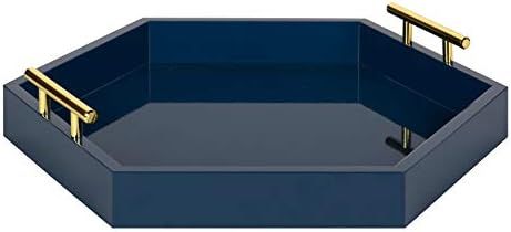 Kate and Laurel Lipton Hexagon Decorative Tray with Polished Metal Handles, Navy Blue and Gold | Amazon (US)