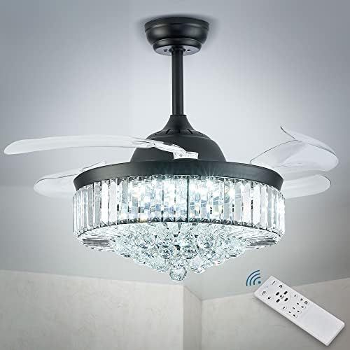 42” Black Chandelier Ceiling Fan Lighting, Dimmable Fandelier, Crystal Ceiling Fan Dimmable LED... | Amazon (US)