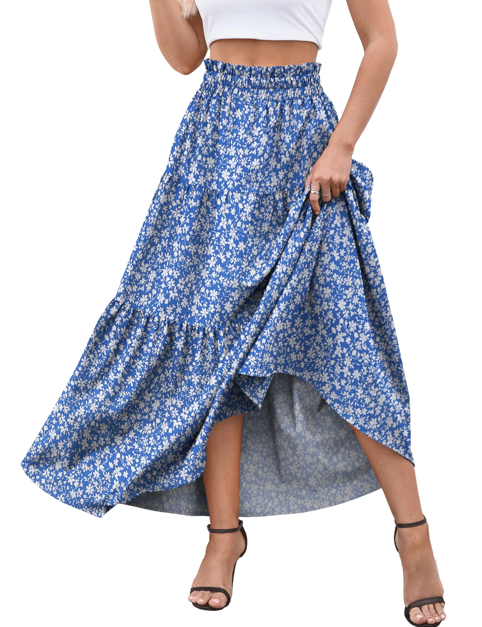 a.Jesdani Womens Maxi Skirts Casual Elastic High Waist Swing Tiered Beach Maxi Skirt s-xxl | Walmart (US)