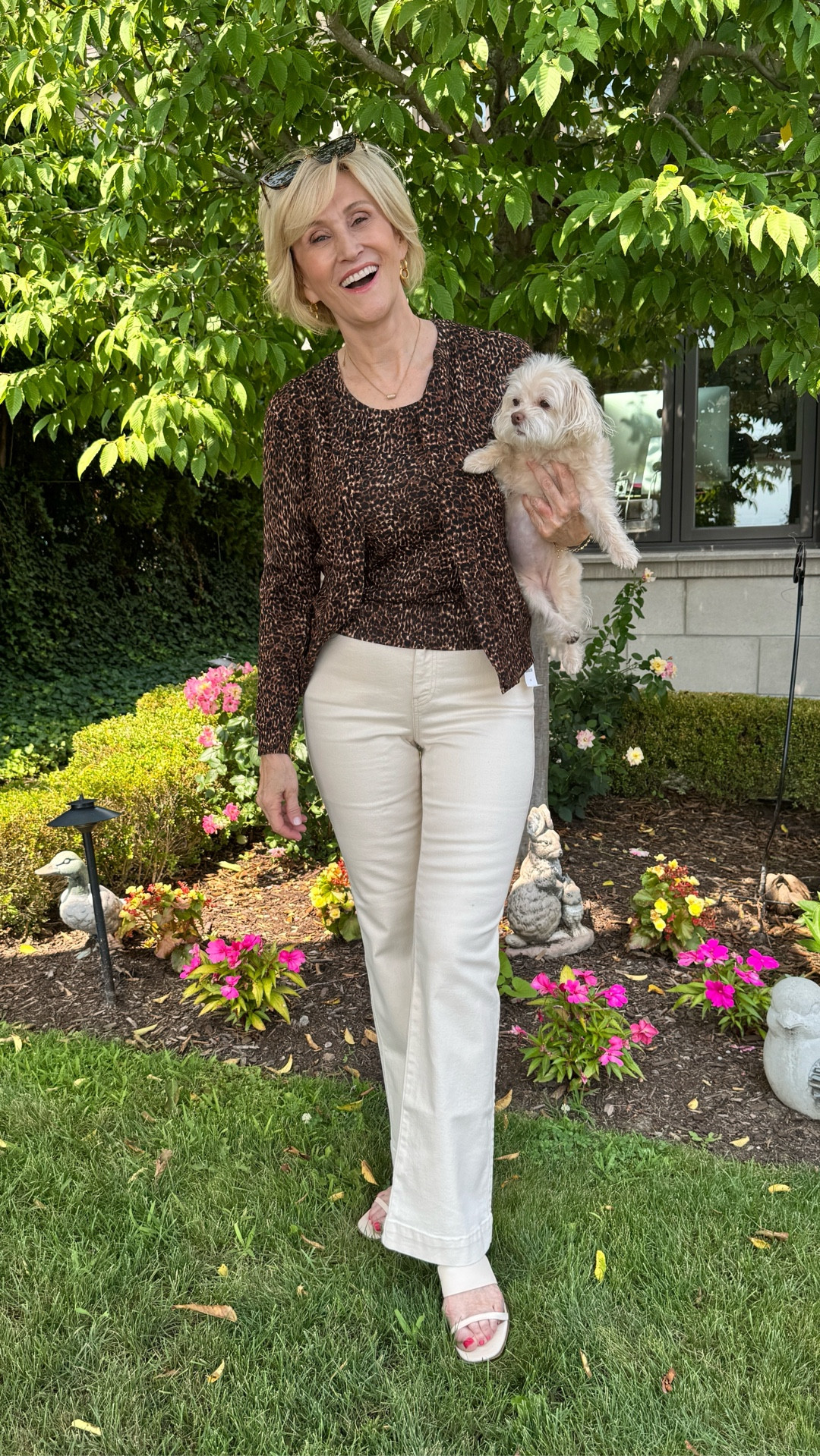 Easy elegance, the Talbots way 🤎
This is one of those outfits that just works—polished enough to feel put together, comfortable enough for real life, and perfect for a sunny day at home (with a little furry accessory in tow 🐶). I love how the rich print of this top pairs so beautifully with crisp, creamy trousers… timeless, flattering, and effortless.

Proof that classic style doesn’t have to feel boring—just comfortable, confident, and very you. ✨

#LTKootd #LTKOver40 #LTKSeasonal