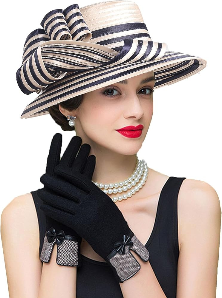Women Derby Church Dress Fascinator Wide Brim Hats 1920s Vintage Tea Party Wedding Cloche Bowler ... | Amazon (US)