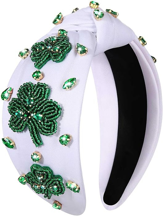MOLOCH St.Patrick's Day Headband for Women St.Patrick's Day Beaded Leaf Headband Crystal Green Lu... | Amazon (US)