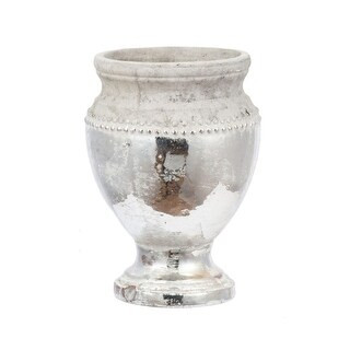 11" White and Silver Vintage Style Distressed Uma Pedestal Vase - On Sale - Overstock - 29239759 | Bed Bath & Beyond