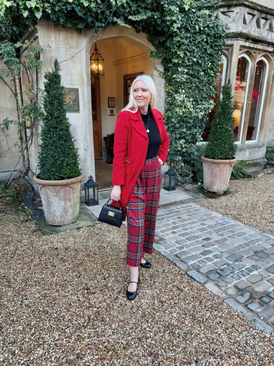 Happy Tartan Tuesday! For Princess style, partner this stunning LK Bennett Spencer Coat (30% off in the Black Friday sale) in Red with tartan trousers / culottes and cute Mary Jane flats, gold jewellery and an elegant top handle bag - I’ve added my favourite styles to the product list! 

Red Spencer Coat (as owned by HRH Catherine, Princess of Wales!! 👑) - LK Bennett London

Red Tartan Culottes - Boden Clothing

Black Jersey Roll / Turtle Neck - Albaray 

Black 1927 Top Handle Bag - Furla 

Meline Black Patent Mary Jane Flats - Sezane 
Gold Vermeil and Diamond True North Necklace and Pearl & Gold Drop Earrings (Christmas gift idea) 

#LTKfestive #LTKeurope #LTKCyberWeek