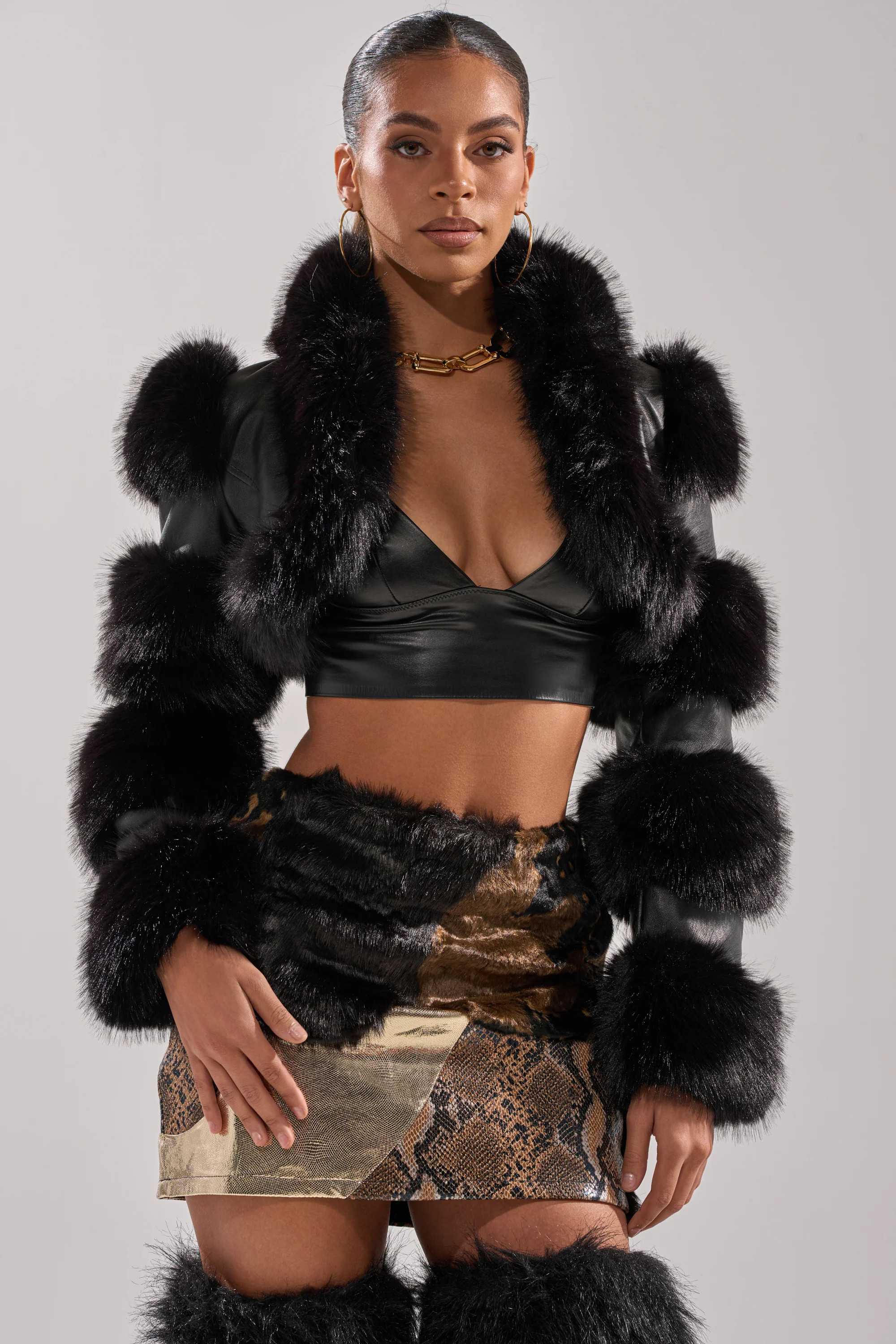 LOVERGIRL ULTRA CROP FUR TRIM MOTO | AKIRA