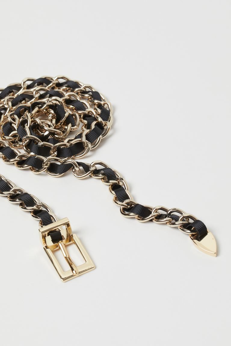 Belt in narrow metal chain laced with grosgrain ribbon. Metal buckle. | H&M (US + CA)