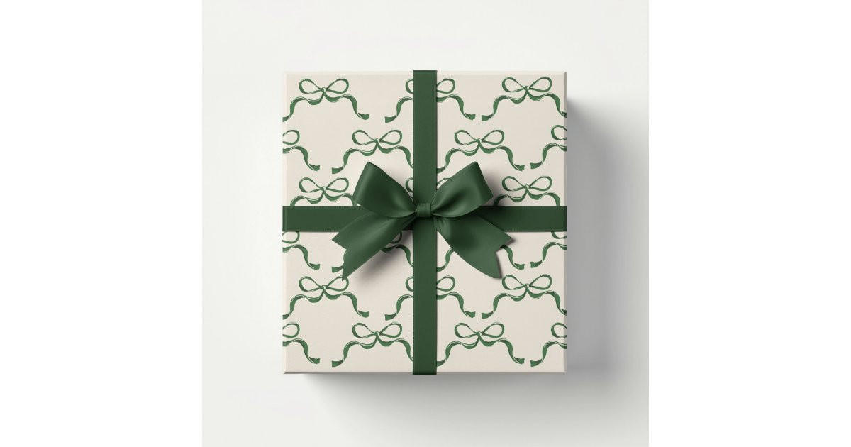 Christmas Cream Modern Holiday Green Bows  Wrapping Paper Sheets | Zazzle