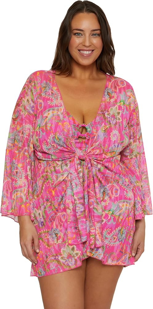 BECCA ETC. Women's Polynesia Plus Size Open Front Tunic, Plunge Neck, Casual, Beach Cover Ups | Amazon (US)