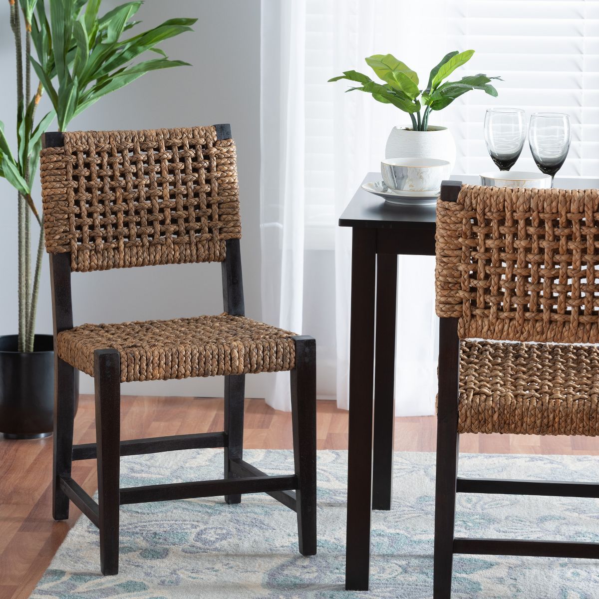 bali & pari Alise Modern Bohemian Dark Brown Mahogany Wood and Seagrass Dining Chair | Target