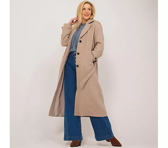 ONLY Long Belted Wool Trench Coat - QVC UK | QVC UK