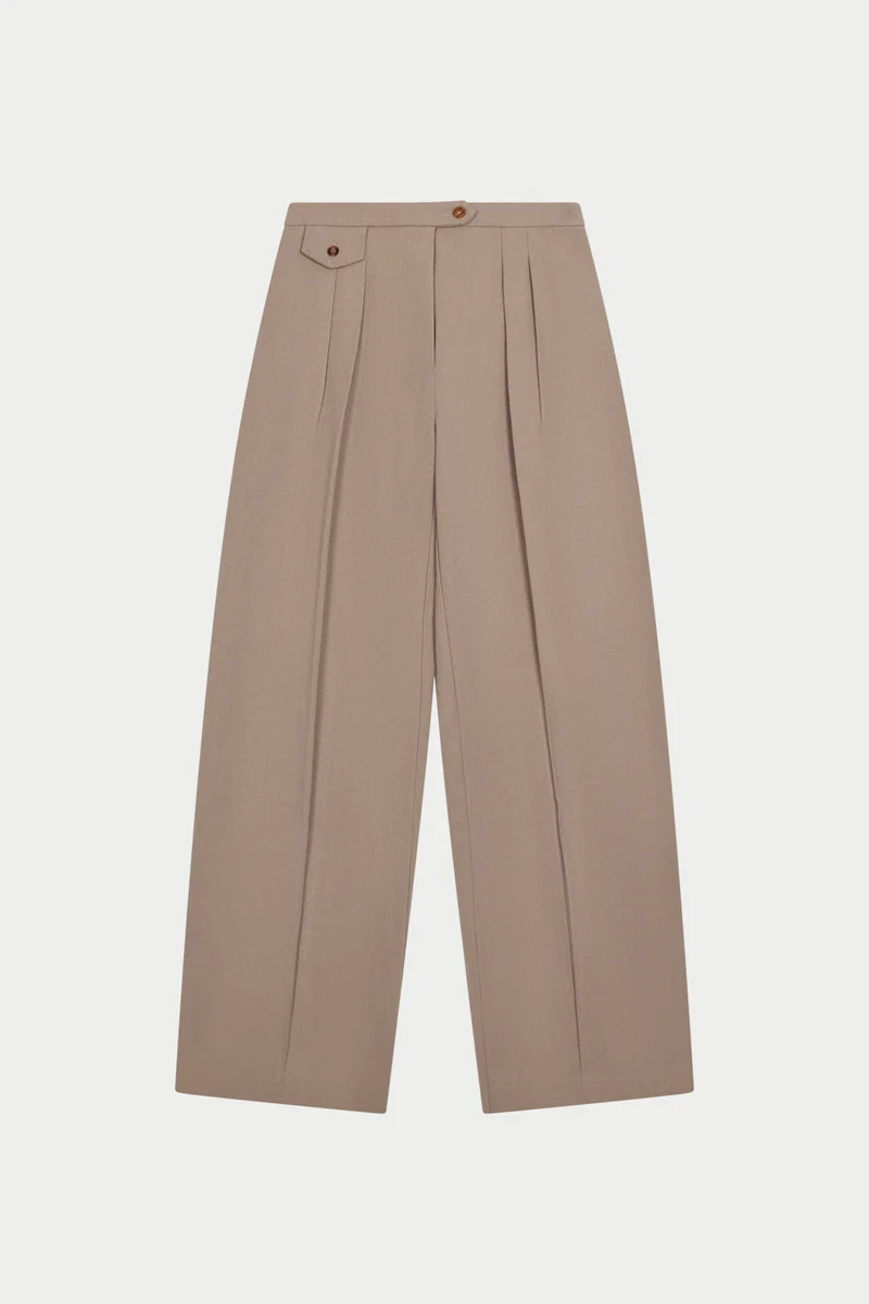 BARREL LEG SMART TROUSERS - BEIGE | The Couture Club