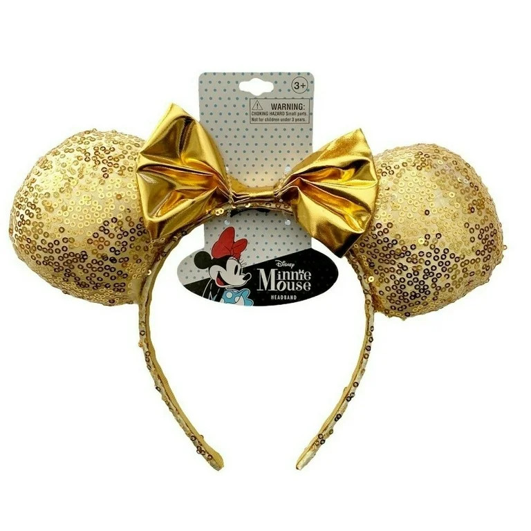 HER Disney Minnie Mouse Ears Bow Sequin Gold Headband | Walmart (US)