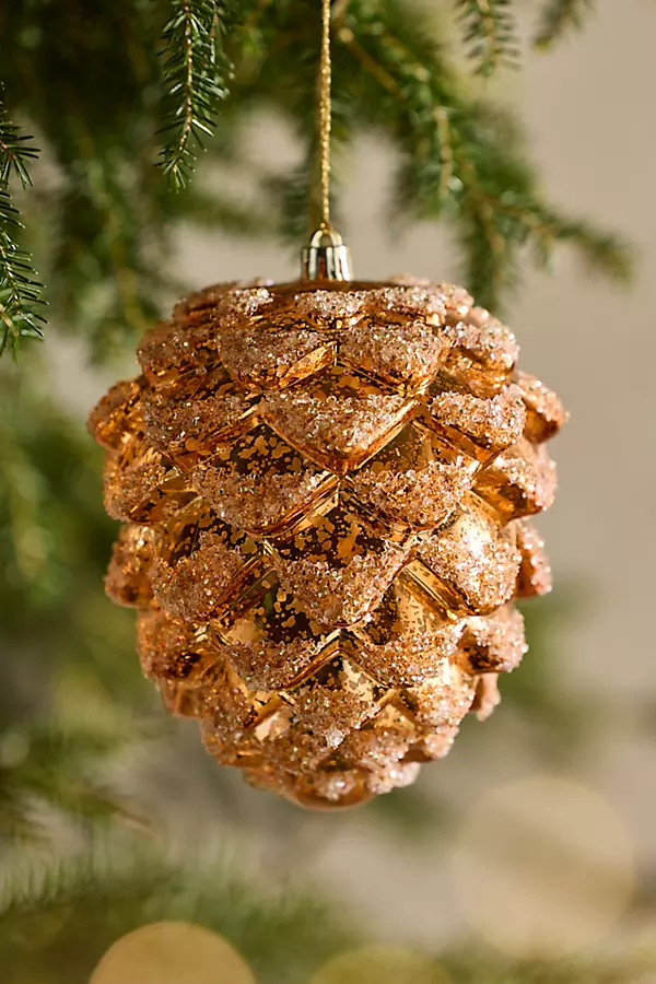 Glittering Brown Pinecone Ornament in Orange at Terrain | Terrain
