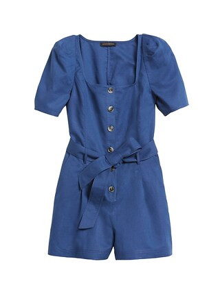 Linen-Cotton Puff-Sleeve Romper | Banana Republic (CA)