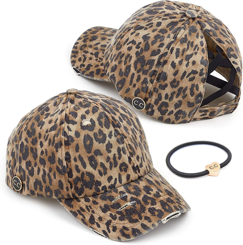 C.C Washed Denim Criss-Cross Ponytail Cap Epoxy Button for face mask (Face Mask not Included) (BT-79 | Amazon (US)