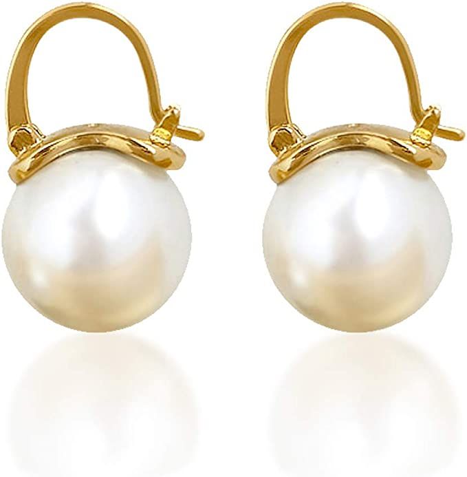 OwMell Elegant 925 Sterling Silver Simulated Shell Pearl Drop Earrings Dangle Stud Earrings for W... | Amazon (US)