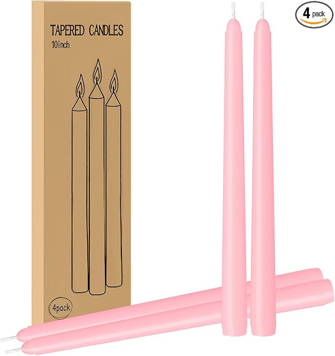 4 Pack Pink Taper Candles - Taper Candles 10 Inch Dripless, Smokeless & Unscented - 8 Hours Long ... | Amazon (US)