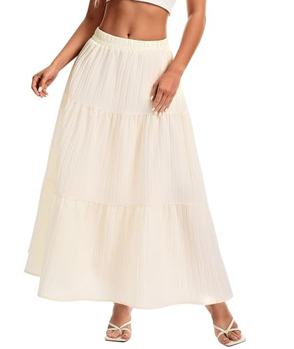 Womens Maxi Skirt Boho Long Flowy Skirts Trendy Summer 2026 Tiered Ruffle Skirt A Line Casual Bea... | Amazon (US)