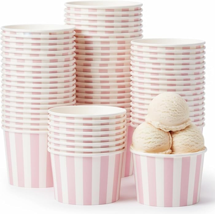 Zopeal 50 Count Pink Striped Ice Cream Cups Disposable 9 oz Ice Cream Bowls Paper Race Car Birthd... | Amazon (US)