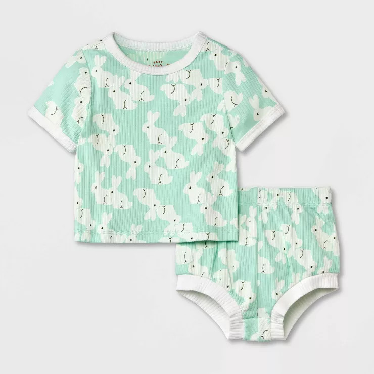 Babys' Bunny Short Sleeve Top & Shorts Set - Cat & Jack Blue | Target