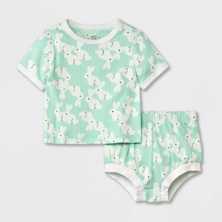 Baby 2pc Bunny Short Sleeve Top & Shorts Set - Cat & Jack™ Green | Target