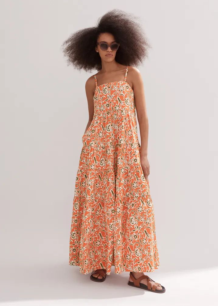 Cotton Graphic Floral Print Full-Length Dress | ME+EM US