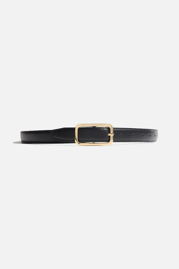Rounded Rectangle Slim Faux Leather Belt | Dynamite Clothing