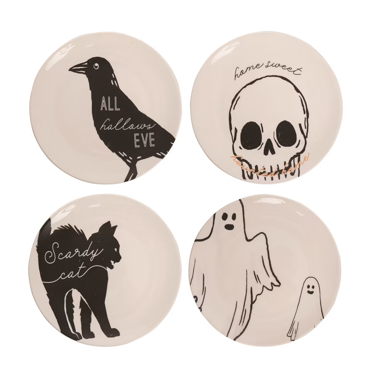 Transpac Ceramic Halloween Line Art Plate Set of 4 Halloween Home Decorations | Target