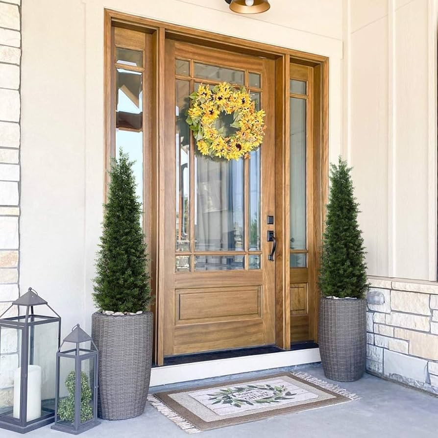 LOMANTO Outdoor Artificial Topiary Cedar Tree 4Ft UV Rated Potted Plants 2Pack Fake Tree for Porc... | Amazon (US)