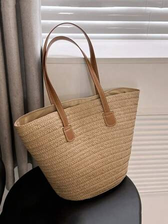 2024 New Arrival Large Capacity Woven Tote Bag,For Vacation,Summer , Straw Purse, Straw Beach Bag... | SHEIN