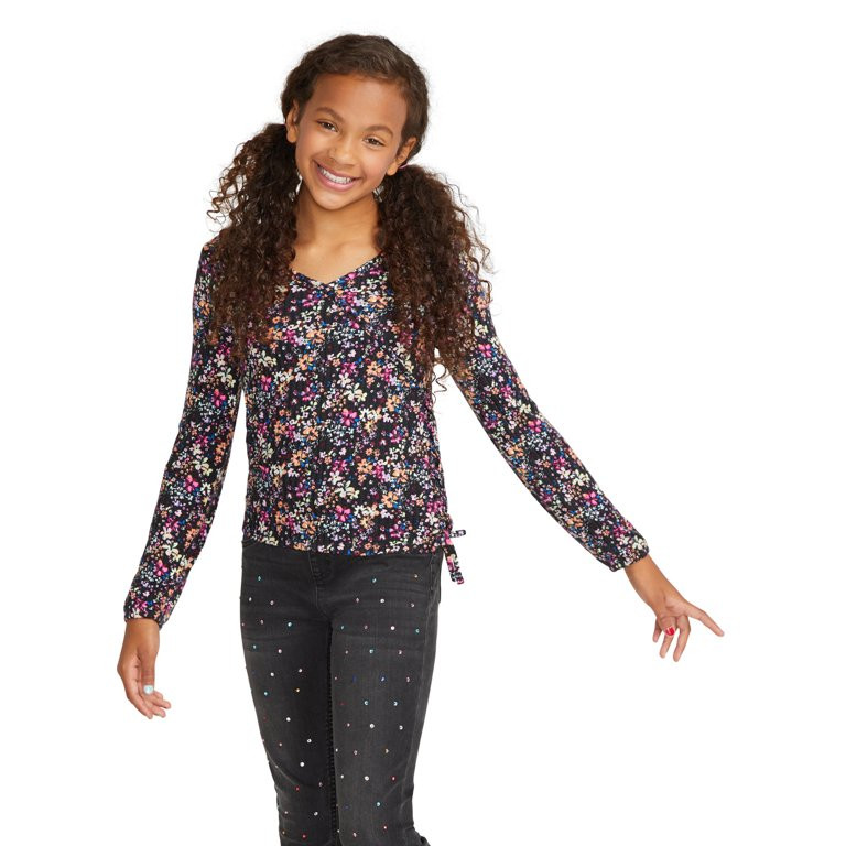 Justice Girls Long Sleeve Hacci Rib Top, Sizes XS-XL | Walmart (US)