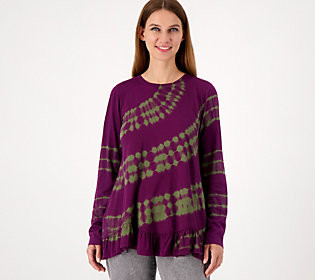 As Is LOGO by Lori Goldstein Cotton Modal TieDye Stripe Top | QVC