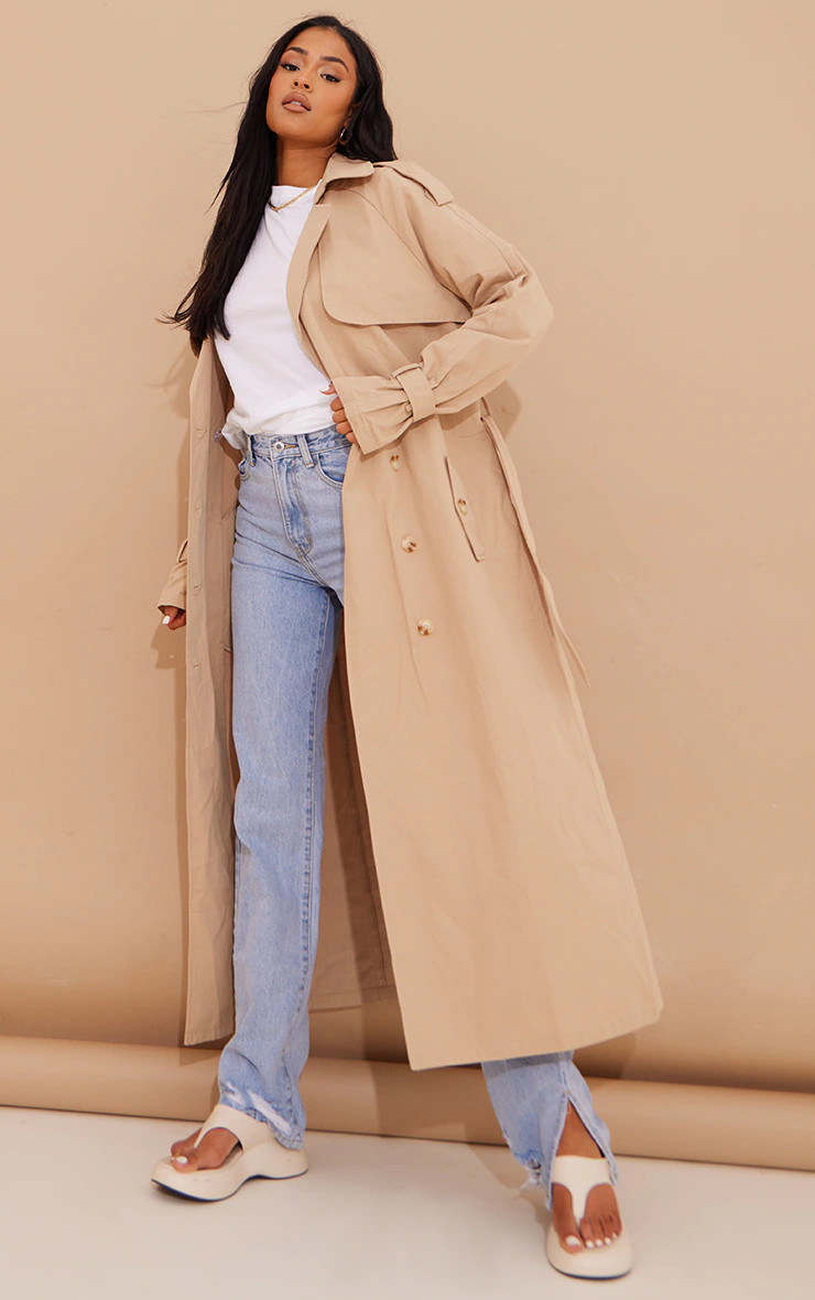 Tall Stone Panel Detail Belted Trench Coat | PrettyLittleThing US