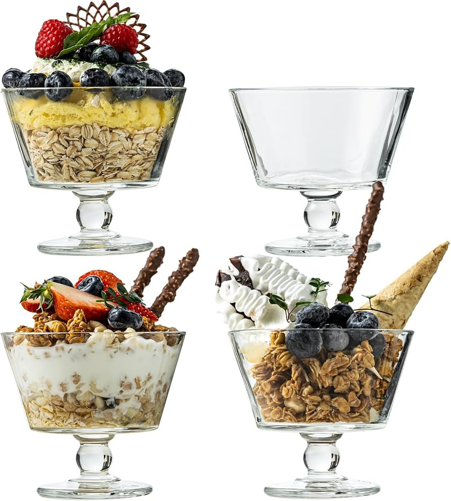 Vintage Glass Dessert Bowls, 9oz Clear Ice Cream Dessert Cups, Footed Ice Cream Bowls Glass for S... | Amazon (US)