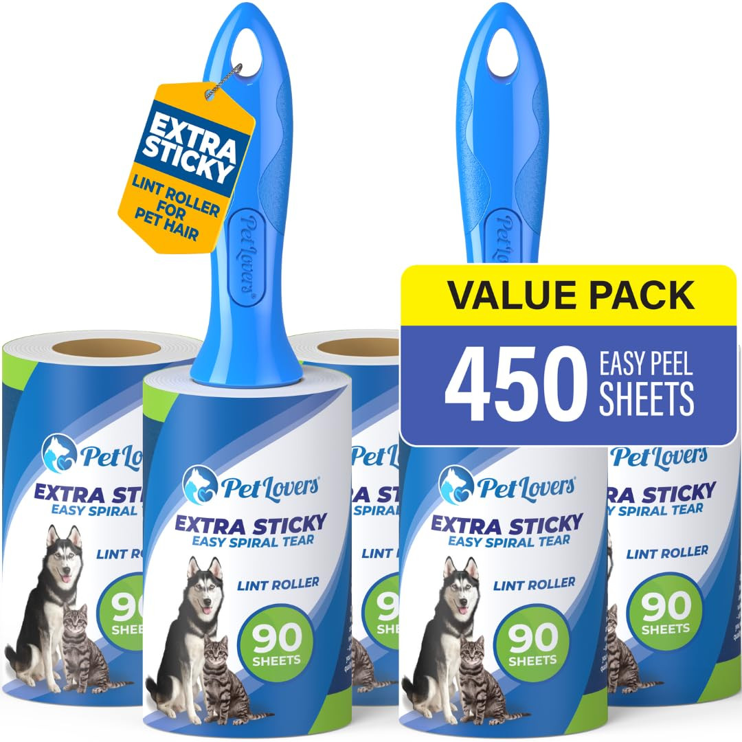 PetLovers Extra Sticky Lint Roller Mega Value Set 450 Sheets for Pet Hair Removal and Clothes, Do... | Amazon (US)