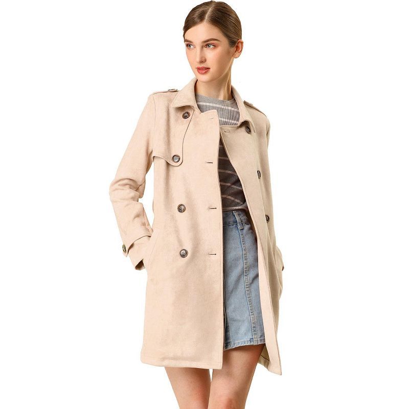 Allegra K Women's Notched Lapel Double Breasted Trench Coat Jacket | Target