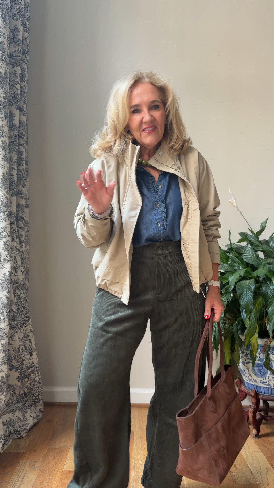 Take $55 off your @Ruti order even these new corduroys barrel pants. I’m wearing a size 10 regular. They do not come in a petite. I did size up. I actually wish I had stayed true to size. It just depends on how you want them to fit. There’s elastic in the back so plenty of room in the waist.

@athleta Jacket is a medium petite. It is a water, resistant rain jacket, and there’s a hood as well.
Tencel chambray blouse size medium
20% off my bracelet stack code NANETTE20 
Fall outfit  fall travel outfit

#LTKOver40 #LTKootd

#LTKTravel #LTKSeasonal